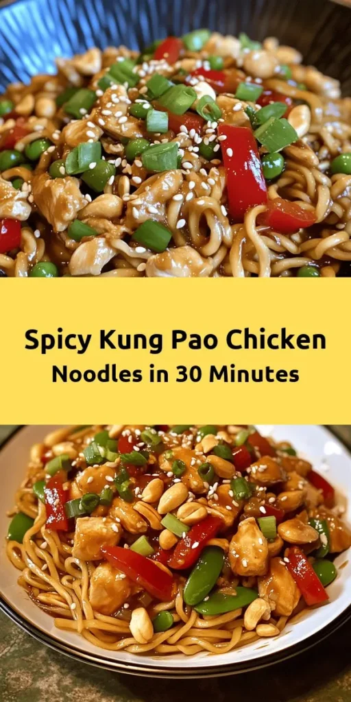 Indulge in the fiery flavors of Kung Pao Chicken Noodles, a perfect blend of tender chicken, crisp vegetables, and savory sauces tossed with egg noodles. This quick and easy recipe comes together in just 30 minutes, making it an ideal weeknight dinner. Enjoy the crunch of roasted peanuts and sprinkle of sesame seeds for that extra touch. Spice it up to your liking with dried chili peppers. Your taste buds are in for a treat!