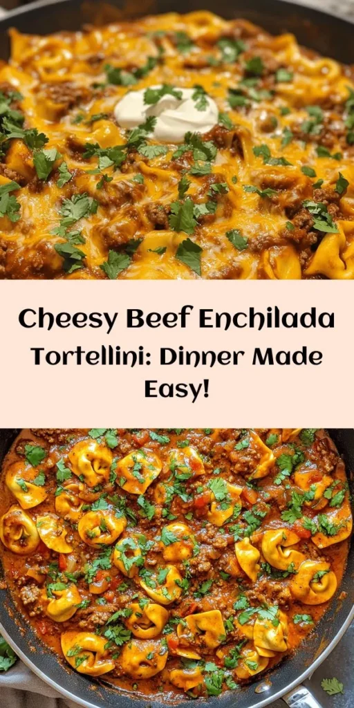 Indulge in a comforting twist with this Cheesy Beef Enchilada Tortellini recipe! This dish combines tender cheese tortellini with seasoned ground beef, colorful bell peppers, and a zesty enchilada sauce, all topped with melty cheddar and Monterey Jack cheese. Ready in just 35 minutes, it’s the perfect weeknight meal that’s both satisfying and easy to make. Don’t forget to add fresh cilantro and a dollop of sour cream for extra flavor!