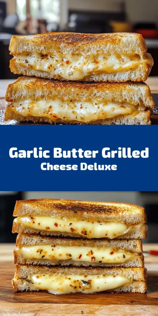Indulge in the ultimate comfort food with this Garlic Bread Grilled Cheese! Made with thick-cut sourdough, sharp cheddar, and mozzarella, each bite is a gooey, cheesy delight. The garlic butter spread, infused with minced garlic, parsley, and spices, takes this classic sandwich to new heights. Perfectly crispy on the outside and cheesy on the inside, it's an easy recipe that comes together in just 20 minutes. Enjoy it with a sprinkle of red pepper flakes for an extra kick!