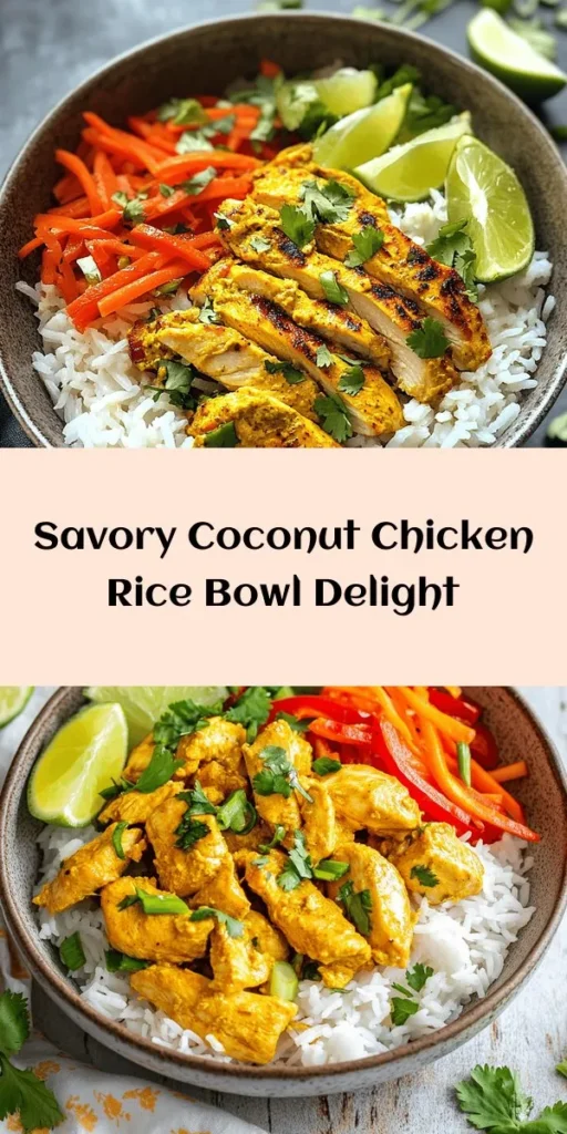 Discover the ultimate Coconut Chicken Rice Bowl that brings a taste of the tropics to your kitchen! This recipe features aromatic jasmine rice cooked in creamy coconut milk and rich chicken broth, paired with tender, marinated chicken thighs and vibrant veggies. Ready in just 45 minutes, it's perfect for any night of the week. Garnish with fresh cilantro and lime for a zesty finish. Enjoy a satisfying bowl packed with flavor and nutrition!