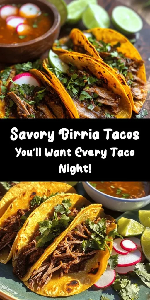 Dive into the world of flavor with my favorite Birria Tacos! This savory dish features tender beef chuck roast marinated in a delicious blend of spices and dried chiles. After hours of slow cooking, the beef is perfectly shredded and served in warm corn tortillas. Top with fresh cilantro and optional queso fresco, and don’t forget the lime wedges for that zing. Perfect for taco night or any celebration, these tacos are sure to impress!
