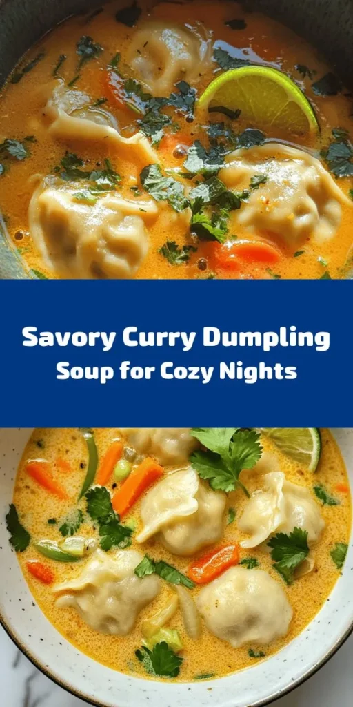 Warm up with this delicious Best Curry Dumpling Soup! Filled with vibrant veggies and optional chicken, these homemade dumplings are a comforting treat. The flavorful soup is made with coconut milk, garlic, and curry paste, creating a rich, aromatic broth. Perfect for sharing or meal prepping, this recipe takes about an hour and serves four. Garnish with fresh cilantro and lime for a refreshing finish. Dive into this cozy bowl of goodness!