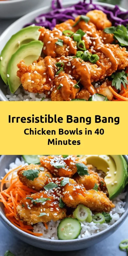 Dive into these vibrant and delicious Bang Bang Chicken Bowls that bring a burst of flavor to your table! Crispy chicken thighs coated in a savory spice mix are perfectly paired with a creamy spicy Bang Bang sauce. Layer it all over fluffy jasmine rice or quinoa, and add fresh veggies like carrots, cucumbers, and red cabbage, topped with creamy avocado. It's easy, quick, and perfect for meal prep. Your new favorite dinner awaits!
