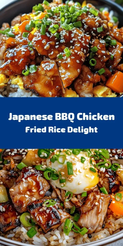Dive into this Savory Japanese BBQ Chicken Fried Rice Extravaganza! Perfect for using day-old jasmine rice, this dish features marinated chicken thighs, colorful mixed vegetables, and a delicious blend of flavors, including soy sauce, mirin, and BBQ sauce. Sautéed with onions and garlic, then tossed with eggs, it’s a delightful meal that's quick and easy to make in just 30 minutes. Garnish with green onions and sesame seeds for a tasty finish!