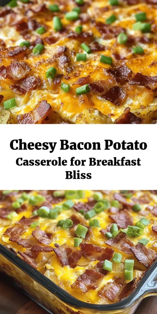 Start your day off right with this delicious Cheesy Bacon Potato Breakfast Casserole! It’s packed with crispy bacon, tender potatoes, and a blend of cheddar and mozzarella cheese that melts perfectly in the oven. This easy recipe comes together with simple ingredients and is ready in about 50 minutes. Perfect for brunch or a hearty breakfast, serve it warm and top with fresh green onions for extra flavor. Your family will love it!