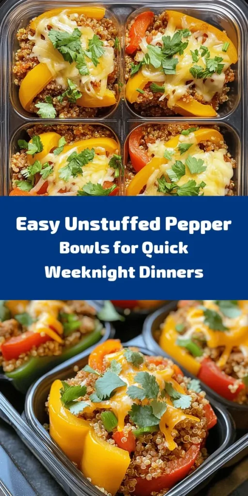 Looking for a quick and healthy dinner idea? Try these delicious Unstuffed Pepper Bowls! Packed with ground turkey, quinoa, colorful bell peppers, black beans, and corn, this dish is both nutritious and satisfying. It's easy to make in just 30 minutes and perfect for meal prep. Top with melted cheese and fresh cilantro for an extra burst of flavor. A fun twist on a classic dish that everyone will love! Enjoy your hearty, wholesome meal!