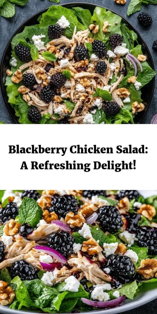 Indulge in the refreshing flavors of Blackberry Bliss Chicken Salad! This vibrant dish combines tender shredded chicken, juicy blackberries, toasted walnuts, and crumbled feta, all atop a bed of mixed greens. Tossed with a balsamic vinaigrette, it’s perfect for a light lunch or dinner. Ready in just 15 minutes, it’s simple to prepare and oh-so-delicious. Don’t forget to garnish with extra blackberries and fresh mint for an extra burst of flavor! Enjoy this delightful salad that’s as pretty as it is tasty!