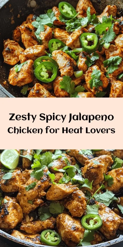 Spice up your dinner with this delicious Spicy Jalapeno Chicken recipe! Packed with flavor from fresh jalapenos, garlic, and smoked paprika, this dish is perfect for those who love a kick. The marinated chicken is sautéed to perfection and simmered in a savory broth, creating a mouthwatering sauce. Serve it with rice or tortillas and garnish with fresh cilantro for a vibrant finish. Easy to make and ready in under an hour, this is a weeknight winner your family will love!