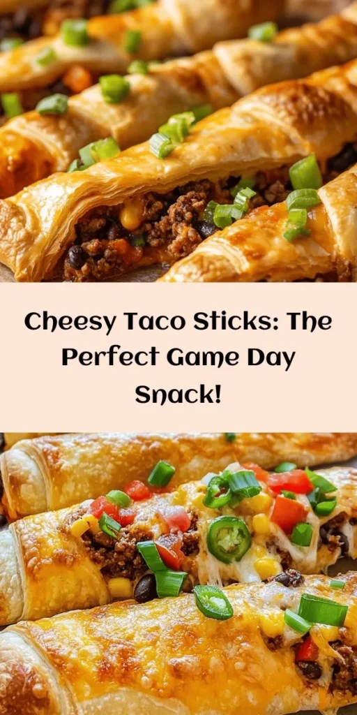 Get ready to indulge in these Cheesy Taco Sticks, a delicious blend of flavors wrapped in flaky crescent roll dough! Perfect for parties, game nights, or a fun family dinner, these tasty treats are filled with seasoned ground beef or turkey, cream cheese, cheddar, black beans, corn, and tomatoes. Just roll them up, bake until golden, and serve with your favorite dips like guacamole or salsa. Quick to make and oh-so-satisfying, they’re sure to be a hit!