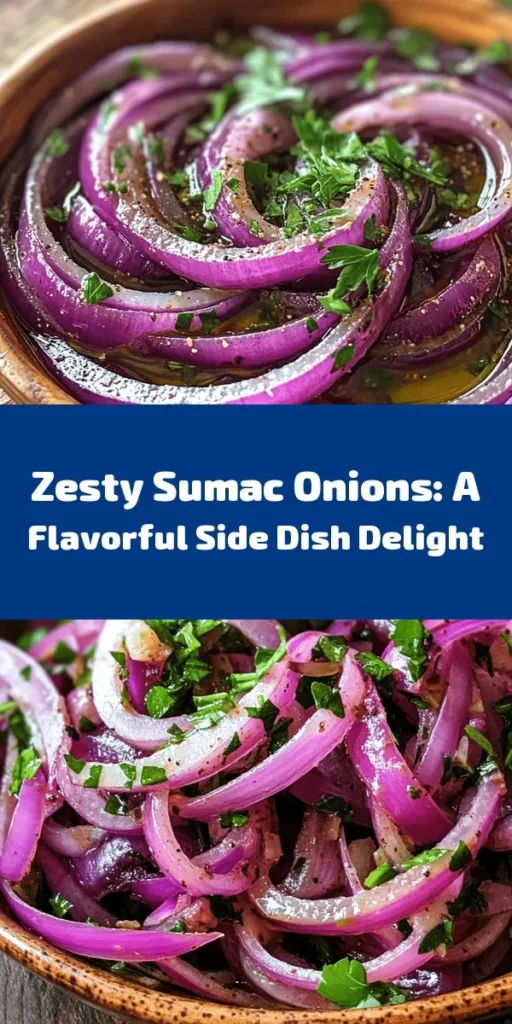 Elevate your salads and sandwiches with these flavorful Zesty Sumac Onions! This easy recipe combines thinly sliced red onions with a tangy dressing made from olive oil, sumac powder, and fresh lemon juice. With a touch of honey for sweetness, these marinated onions make a perfect garnish or side dish. Just a little prep time leads to a burst of zesty flavor that will transform your meals. Ready in under an hour, these onions are a must-try!