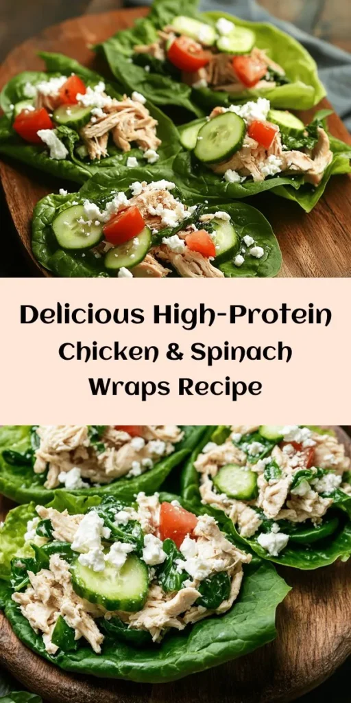Savor the goodness of these high-protein chicken and spinach wraps! Made with tender shredded chicken, fresh spinach, creamy Greek yogurt, and feta cheese, these wraps are not only nutritious but also incredibly easy to prepare. In just 10 minutes, you can whip up this delicious meal. Perfect for lunch or a quick dinner, you can garnish with cucumbers and tomatoes for an extra crunch. Dive into a tasty, healthy option that everyone will love!