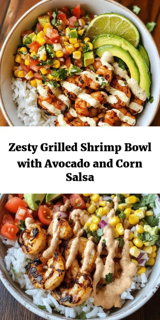 Elevate your mealtime with this vibrant Grilled Shrimp Bowl featuring juicy shrimp, creamy avocado, and zesty corn salsa! This dish is bursting with flavor thanks to a delightful marinade and a luscious garlic sauce. Perfect for a quick weeknight dinner or a weekend feast, it's healthy and satisfying. Serve it over fluffy rice, topped with fresh cilantro and lime wedges for an extra kick. Enjoy this colorful, delicious meal that’s sure to impress!