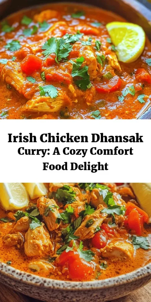 Warm up your dinner table with this Hearty Irish Chicken Dhansak Curry. This delicious dish combines tender chicken thighs, creamy coconut milk, and red lentils for a comforting meal everyone will love. With aromatic spices like cumin, turmeric, and garam masala, this curry packs a flavor punch. Perfect for sharing, serve it with lemon wedges and fresh cilantro for an extra zing. Easy to make and ready in under an hour, it’s perfect for any night of the week!