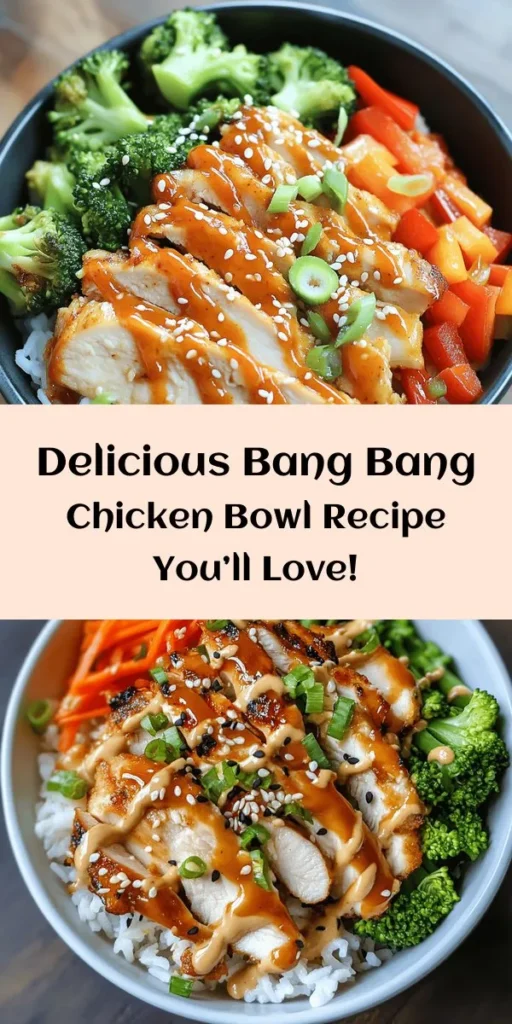 Create a delicious Bang Bang Chicken Bowl that's sure to impress! This recipe features tender chicken thighs, vibrant veggies like broccoli and bell pepper, and fluffy rice, all drizzled with a creamy, spicy Bang Bang sauce. Perfect for a quick weeknight dinner, this meal is packed with flavor and ready in just 35 minutes. Garnish with sesame seeds and green onions for added crunch. Try it tonight for a tasty twist on your dinner routine!