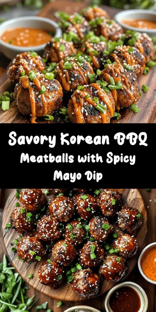 Try these delicious Korean BBQ Meatballs with Spicy Mayo Dip for a burst of flavor at your next gathering! Made with a savory blend of ground beef, green onions, and aromatic spices, these meatballs are baked to perfection and served with a creamy, spicy mayo dip. Perfect as an appetizer or a hearty snack, they're sure to impress! In just 40 minutes, you can enjoy this delightful dish that combines sweet and spicy in every bite. Garnish with sesame seeds and extra green onions for that perfect finishing touch!