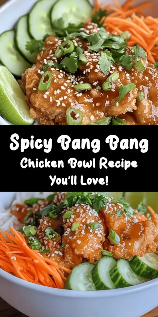 Indulge in a flavorful Bang Bang Chicken Bowl that's perfect for any weeknight dinner! With crispy chicken thighs coated in a zesty Bang Bang sauce, serve it over fluffy jasmine rice and top it with fresh veggies like carrots and cucumbers. Finished with sesame seeds, green onions, and a squeeze of lime, this bowl is a delightful mix of textures and flavors. Quick to prepare in just 40 minutes, it's sure to be a family favorite!