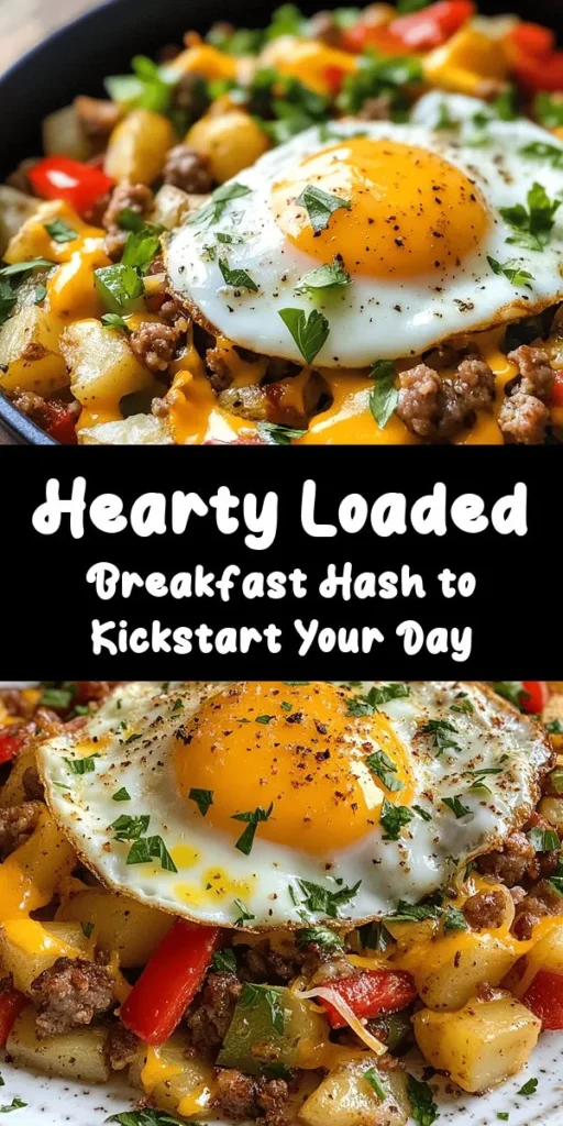 Start your day right with this Ultimate Loaded Breakfast Hash! Packed with diced potatoes, colorful bell peppers, savory breakfast sausage, and wilted greens, this hearty dish is topped with melty cheddar cheese and a perfectly fried egg. It’s simple to make and customizable—add bacon or your favorite veggies! Perfect for brunch or a filling breakfast, this dish will keep you satisfied. Add a splash of hot sauce for an extra kick!