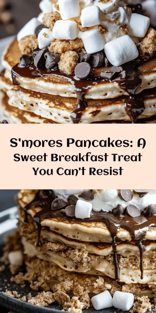 Dive into a delightful breakfast treat with these irresistible S'mores Pancakes! Combining fluffy pancakes with gooey mini marshmallows, rich milk chocolate chips, and crunchy crushed graham crackers, this recipe is sure to satisfy any sweet tooth. Perfect for a cozy morning or a special brunch, these pancakes become a showstopper with whipped cream and toasted marshmallows on top. Get ready to indulge in a fun and delicious twist on a classic favorite!