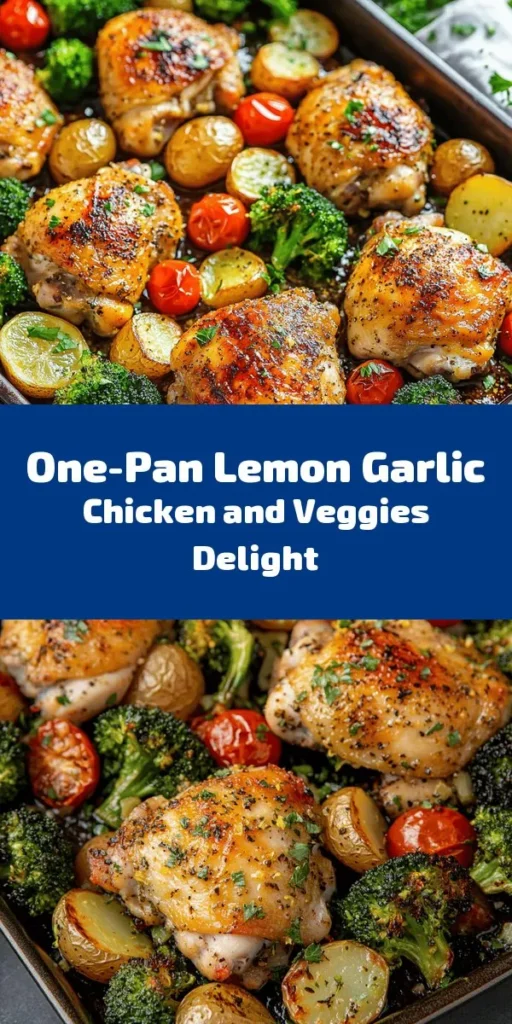 Discover the ultimate One-Pan Lemon Garlic Chicken & Veggies recipe that brings vibrant flavors and simplicity to your dinner table! Juicy chicken thighs are marinated in a zesty garlic and lemon blend, then baked alongside tender baby potatoes, fresh broccoli, and sweet cherry tomatoes. This dish is not only delicious but also easy to prepare and clean up. Perfect for busy weeknights, it’s a meal the whole family will love! Enjoy with a sprinkle of fresh parsley for a touch of brightness.