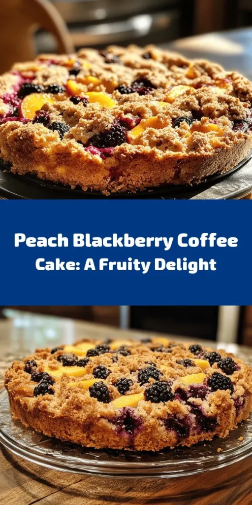 Indulge in this delightful Peach Blackberry Coffee Cake that's perfect for breakfast or as a tasty dessert! Made with fresh peaches and blackberries, this moist cake features a delicious streusel topping for added crunch. The combination of sour cream and butter creates a rich flavor, while the hint of cinnamon brings warmth to each bite. Easy to whip up in just 20 minutes, this cake is sure to impress your family and friends. Try it today!
