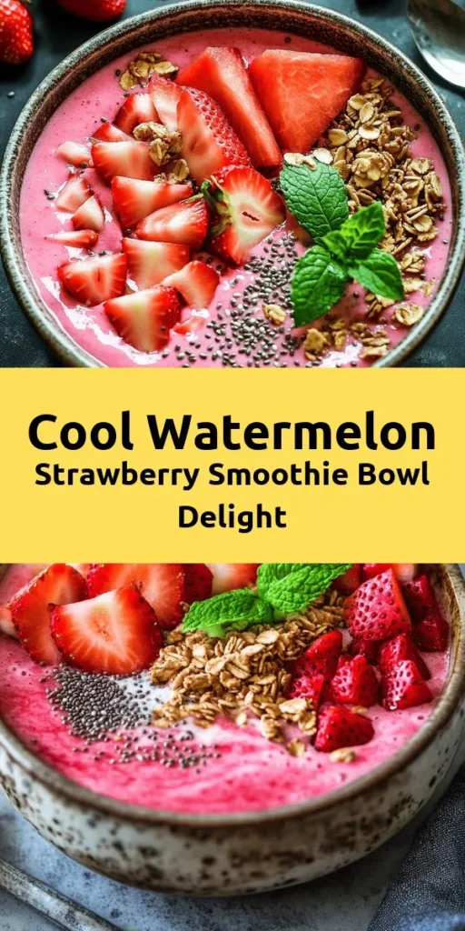 Dive into summer with this refreshing watermelon and strawberry smoothie bowl! Made with frozen watermelon, strawberries, and a splash of coconut water, it's the perfect way to cool down. Top it with fresh fruit, granola, chia seeds, and mint for a vibrant finish. This nutrient-packed bowl is not only delicious but also quick to prepare—perfect for breakfast or a healthy snack. Enjoy this delightful treat in just 10 minutes!