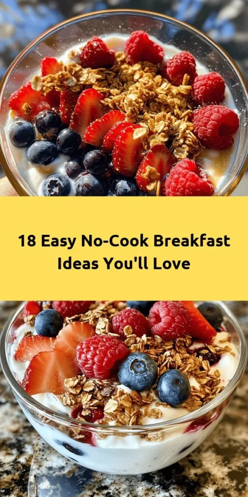 Start your day the easy way with these 18 unique no-cook breakfast recipes! From Overnight Berry Bliss to Avocado Toast Deluxe and Tropical Fruit Salad, there’s something to satisfy every craving. Enjoy healthy options like Chia Seed Pudding and Peanut Butter Banana Roll-Ups that are quick to prepare—sometimes in just 5 minutes! Perfect for busy mornings, these recipes are not only delicious but also packed with nutrients to fuel your day.